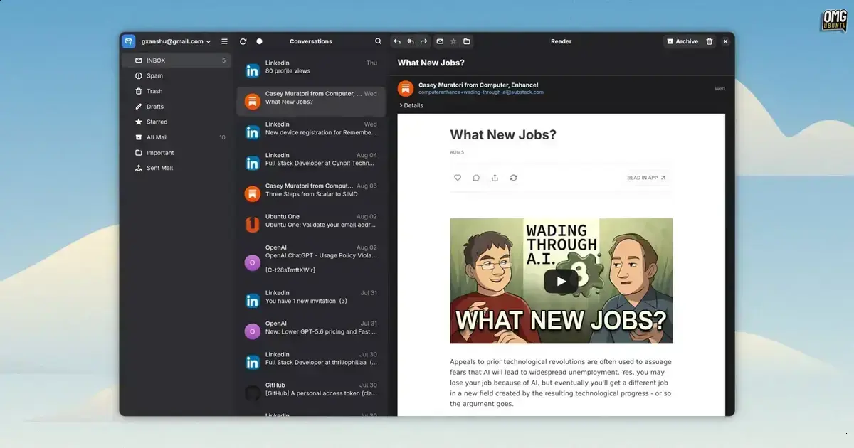 Postcard: Cliente de Email GNOME com IA Integrada e Design Moderno